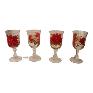 Four Hand-painted Christmas Holiday Wine Glasses 10” Tall 28 fl. oz. each new - Picture 1 of 10