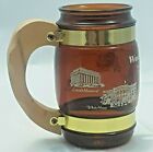 Vtg Siesta Ware Brown Glass Mug, Souvenir Of Washington, Dc 12 Oz, Brass & Wood