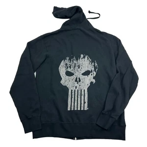 Junk Food Men's The Punisher Skull Black Full Zip Hooded Sweatshirt Sz Large - Picture 1 of 9