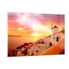 Wandbilder 120x80cm Glasbild Santorini Griechenland Urlaub XXL Bilder Wanddeko