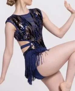 WEISSMAN Elite Tanzkostüm blau Pailletten Fransen Belong D13198 LC Latin Tap Jazz - Bild 1 von 10