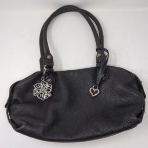 Brighton D631982 Pebbled Leather Shoulder Handbag Brown Braided Straps Zip - Picture 1 of 10