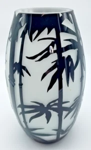Bambus Design Glas Kerzenvase 8" hoch schwarz & weiß Bambus Akzent durchscheinend - Bild 1 von 4