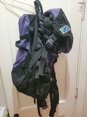 VTG MEI Duffle Bag Hiking Backpack Made in USA -  Black - Purple- Rare.  30"x15" - Image 1 of 4