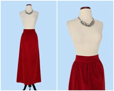 Vintage 1960s Red Velvet Maxi Skirt, 60s Full Length Evening Formal Skirt - Image 1 of 4