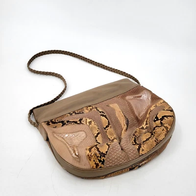 Bolso de mano/cartera vintage Varon de piel de serpiente y cuero topo, años 70-80 usado en excelente estado, talla lg Foto 1 de 4