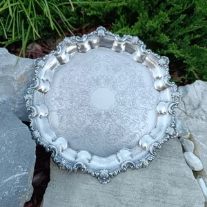 Vintage Silver plated hexagon shape plate dish 28cm 12 inches Floral Intricate E - Picture 1 of 9