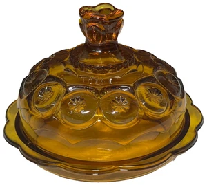 LE SMITH Moon & Stars Amber 2 Piece Glass Lidded Covered Cheese Butter Dish - Picture 1 of 9