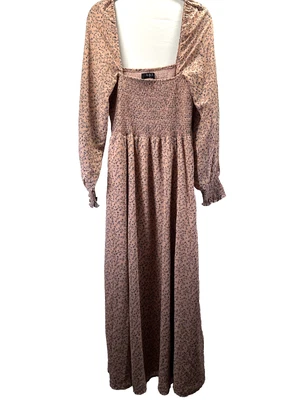 Maxi Vestido OPT Anthropology L Calado Gasa Azul Floral Abullonada Mangas Largas Abertura Foto 1 de 4