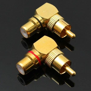 2x Female Male To Female Right Angle 90 Degree Audio Adapter Connector Gold - Picture 1 of 4