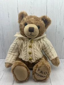 FAO Schwarz Teddy Bear Seated Cream Irish Cardigan Sweater Elbow Patches 2017 - Picture 1 of 10