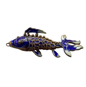 Vintage Koi Fish Cloisonne Articulated Enamel Ornament Pendant Shades of Blue - Picture 1 of 7