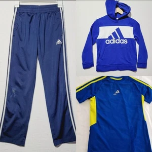 Lot of 3 Adidas Boys M 10-12 Outfit Hoodie Blue Pants T-Shirt Soccer Jersey Med - Picture 1 of 17