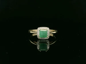 Art Deco Stil Ring 9 kt Gelbgold, Smaragd & Diamant - Größe R - Bild 1 von 13