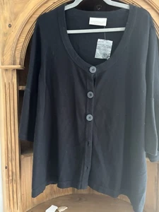 Ann Harvey Women's Black Scoop Neck Button Through Cardigan 3/4 Length Sleeves . - Picture 1 of 3