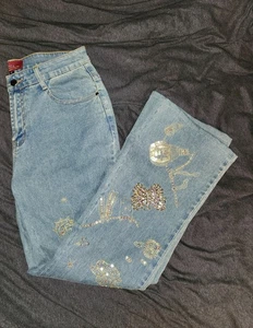 VTG Azita Jeans Sz 6 Embroidered Sequin Floral Flare Bootcut - Picture 1 of 24
