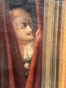 ALTES ÖLGEMÄLDE MANN HINTER VORHANG - Bild 1 von 10