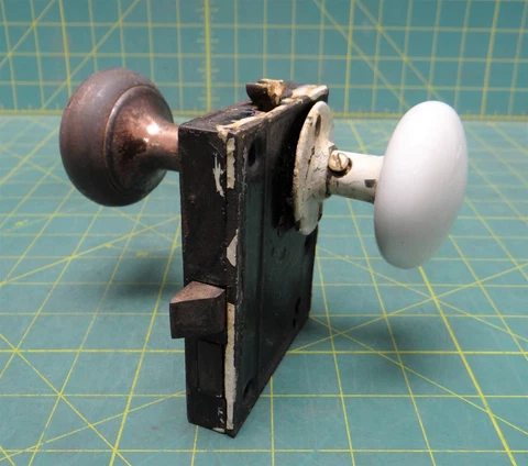 Antique Steel/Copper & Porcelain Doorknob Deadbolt Mortise Lock Assembly, No Key Cover