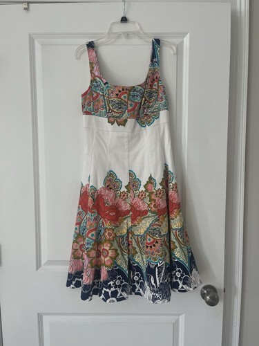 OFF WHITE Abito Nine West bianco sporco floreale impero vita aderente e svasato foderato taglia 2