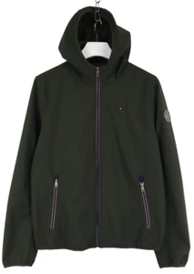 TOMMY HILFIGER Jacket Men's MEDIUM Unlined Green Full Zip Hooded Logo - Picture 1 of 9