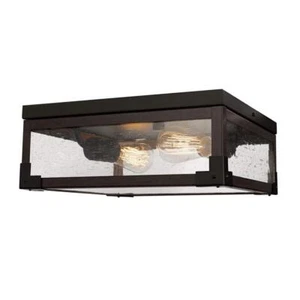 GLOBE Electric 65917 2-Light Flush Mount Ceiling Light Dark Bronze Dark Wood ... - Picture 1 of 6