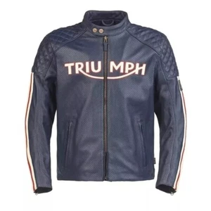 Triumph Braddan Motorcycle Leather Jacket Real Biker Cowhide Racing Jacket Men's - Picture 1 of 7