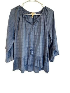 Matilda Jane Womens Pretty Things Shirt Sz XSm Tassel Tie Neck Ruffle Flowy - Picture 1 of 9