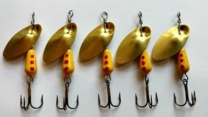 5, talla 6, 1/4 oz, hilanderos de larva de pescado 5 amarillo con hojas de latón - Imagen 1 de 1