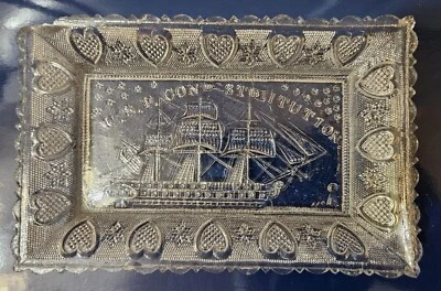 U.S.F. CONSTITUTION - EAPG - Pressed Glass Tray - Nautical - Navy - EX RARE - Image 1 of 2