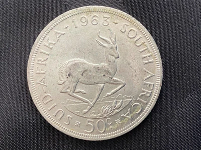 SÜDAFRIKA 50 CENTS 1963 - SPRINGBOCK - ELIZABETH II. - SILBER KM#62 - S. ERHALT. - Bild 1 von 2