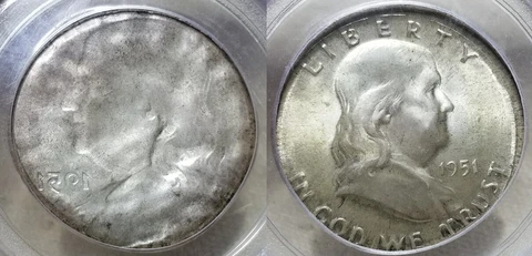 1951 50c Franklin Unique Mint Error Struck on 25c Planchet & Brockage PCGS 64 Cover