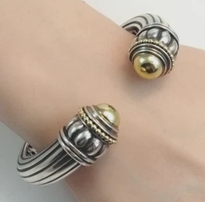 Lagos Caviar Sterling Silver & 18K Yellow Gold Dome Hinged Cuff Bracelet LNI2 - Picture 1 of 8