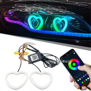 2x RGB Love Heart Car COB Headlight LED APP Contral Angel Eye Halo Ring Lamp - Picture 1 of 7