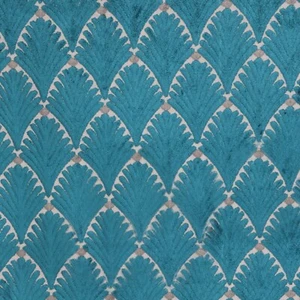 ILIV Galerie Lagoon Blue Velvet Fabric Botanical Leaf Curtain Cushion Upholstery - Picture 1 of 5