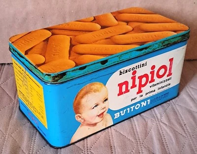 SCATOLA LATTA VUOTA - "BISCOTTINI NIPIOL" BUITONI - ANNI ' 60  - Immagine 1 di 4