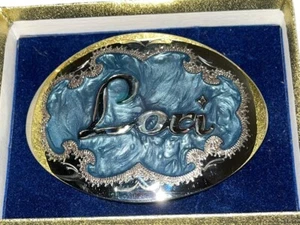 Vtg  Beautiful Lori Belt Buckle Handmade Blue Abolone Shell Western S &P Jeweler - Picture 1 of 8