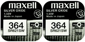 2 x Maxell 364 Pila Batteria Orologio Mercury Free Silver Oxide SR621SW 1.55V - Bild 1 von 1