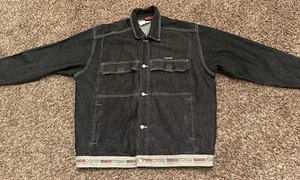 Y2K Coogi Australia Denim Jacket Black/Blue Jean Zip Up Grunge Hip Hop Men Sz XL - Picture 1 of 9