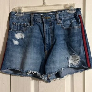 ABERCROMBIE & FITCH Gr. 2 26 Denim Distressed Jeansshorts rot schwarz hoher Bund - Bild 1 von 8