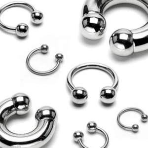 Horseshoe Nipple Ear Lip 14 Gauge 7/16" 4mm Balls Steel SET of 2 - Picture 1 of 4