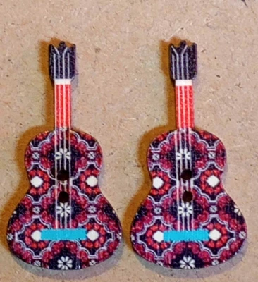 2 Multi-color Guitar Crafting Buttons Sewing Wood 1  3/8 inch  - Image 1 of 2