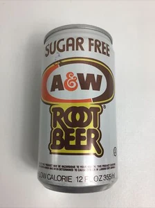 Taza de lata de cerveza de raíz vintage A&W - 12 oz - RARA carrusel sin azúcar días tapa sellada - Imagen 1 de 12