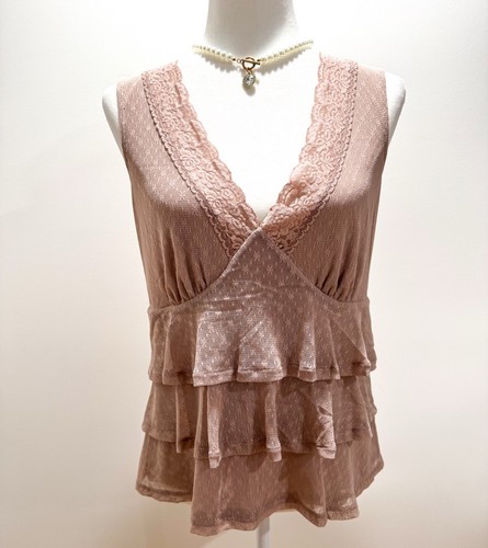 Camicetta senza maniche vintage Y2K Michael Kors rosa malva con volant taglia large