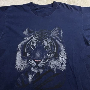 Camisa De Colección Blanca Tigre Gráfico Completo Envejecida Para Hombres Talla XL Manga Corta Azul Oscuro - Imagen 1 de 8