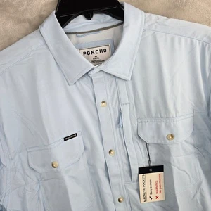PONCHO XL Slim Fit Light Blue Magnetic Pockets Long Sleeve Shirt fishing apparel - Picture 1 of 7