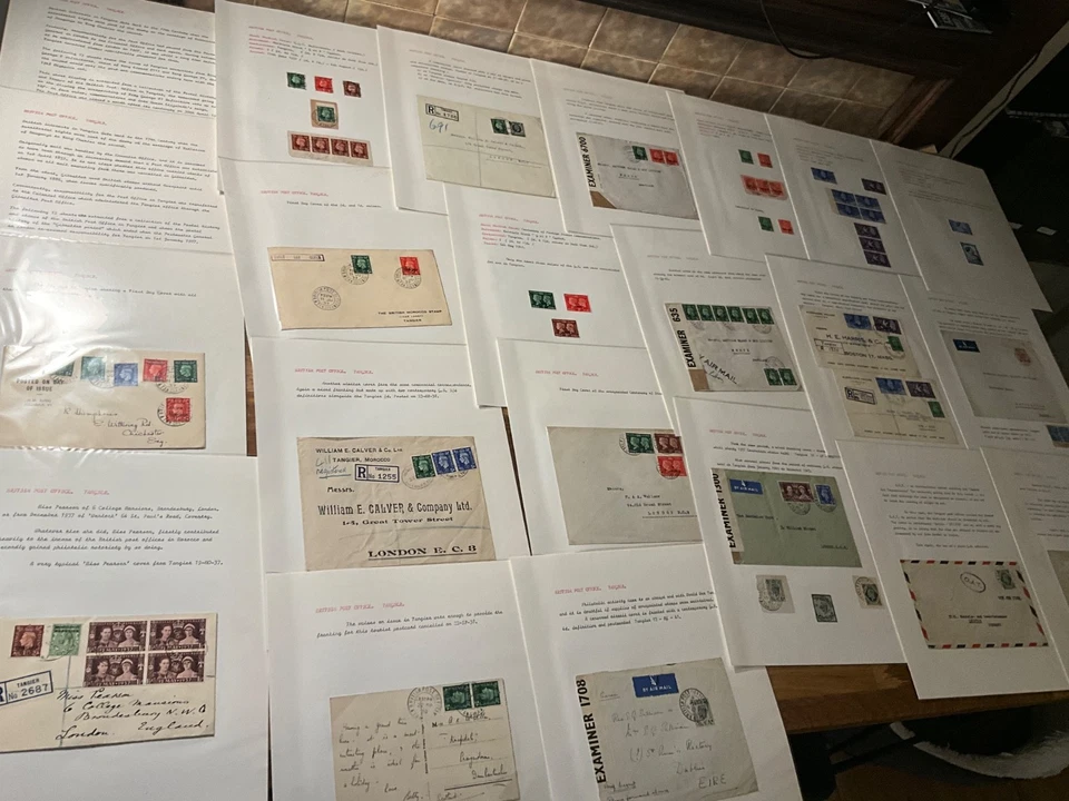 Colección de portadas de oficina de correos británica Tánger usada localmente 20 hojas lote 1 anuncio54 Foto 1 de 4