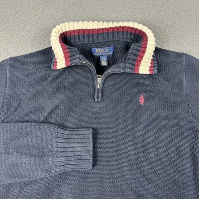 Polo Ralph Lauren Sweater Boys Large 14-16 Navy Quarter Zip Mock Neck Cotton - Image 1 of 4