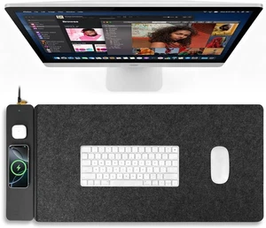 Wireless Charging Mouse Pad, QI2 Compatible Dual Fast Charger, Replaceable Felt - Picture 1 of 7