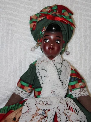 Jamaican Caribbean Christmas Black Doll 15" Ethnic Folk Art Porcelain Face - Image 1 of 4