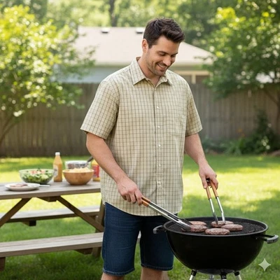 Haggar Mens Large Yellow Plaid Check Short Sleeve Button Up Casual Shirt Med EUC - Image 1 of 4